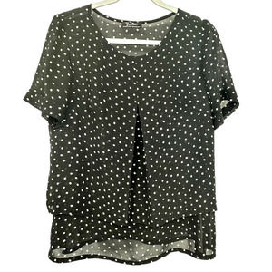 Thai Black White Square Dot Flowy Pullover Top Large